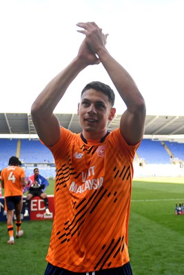 180426 - Reading v Cardiff City - Sky Bet League 1 - Yousef Salech of Cardiff City celebrates at full time after securing promotion back to the Championship