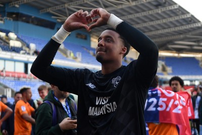 180426 - Reading v Cardiff City - Sky Bet League 1 - Nathan Trott of Cardiff City celebrates at full time after securing promotion back to the Championship