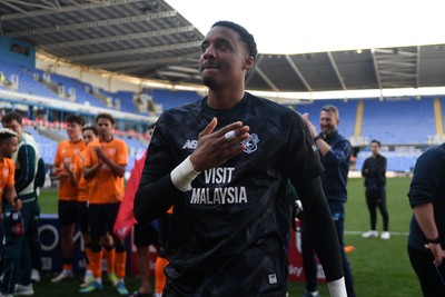 180426 - Reading v Cardiff City - Sky Bet League 1 - Nathan Trott of Cardiff City celebrates at full time after securing promotion back to the Championship