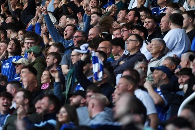 180426 - Reading v Cardiff City - Sky Bet League 1 - Cardiff fans celebrate knowing they are being promoted