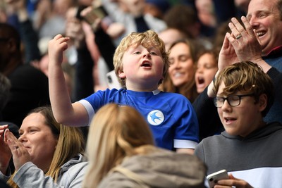 180426 - Reading v Cardiff City - Sky Bet League 1 - Cardiff fans celebrate knowing they are being promoted