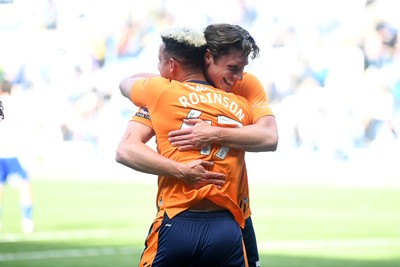 180426 - Reading v Cardiff City - Sky Bet League 1 - Will Fish of Cardiff City and Callum Robinson of Cardiff City celebrates at full time after securing promotion back to the Championship