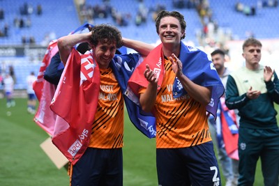 180426 - Reading v Cardiff City - Sky Bet League 1 - Ryan Wintle of Cardiff City and Will Fish of Cardiff City celebrates at full time after securing promotion back to the Championship