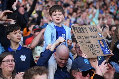 180426 - Reading v Cardiff City - Sky Bet League 1 - Cardiff fans celebrate at full time after securing promotion back to the Championship