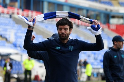 180426 - Reading v Cardiff City - Sky Bet League 1 - Brian Barry-Murphy, Cardiff City Manager celebrates at full time after securing promotion back to the Championship
