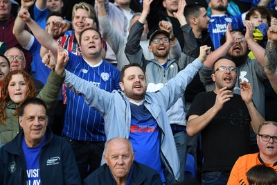 180426 - Reading v Cardiff City - Sky Bet League 1 - Cardiff fans celebrate at full time after securing promotion back to the Championship