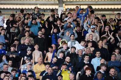 180426 - Reading v Cardiff City - Sky Bet League 1 - Cardiff fans celebrate at full time after securing promotion back to the Championship
