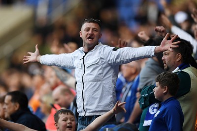 180426 - Reading v Cardiff City - Sky Bet League 1 - Cardiff fans celebrate at full time after securing promotion back to the Championship