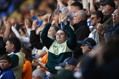 180426 - Reading v Cardiff City - Sky Bet League 1 - Cardiff fans celebrate at full time after securing promotion back to the Championship