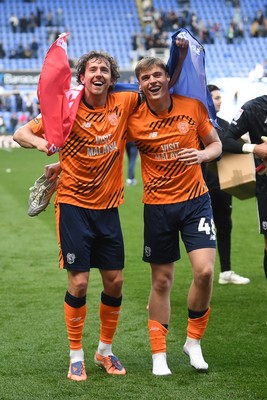 180426 - Reading v Cardiff City - Sky Bet League 1 - Ryan Wintle and Dylan Lawlor of Cardiff City celebrate at full time