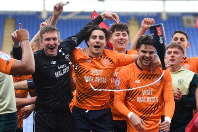 180426 - Reading v Cardiff City - Sky Bet League 1 - Cardiff players celebrate at full time