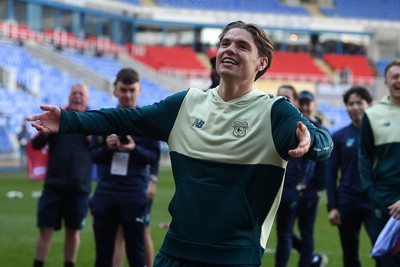 180426 - Reading v Cardiff City - Sky Bet League 1 - Cian Ashford of Cardiff City celebrates at full time