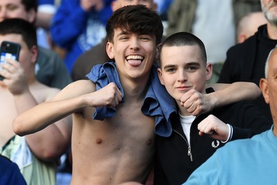 180426 - Reading v Cardiff City - Sky Bet League 1 - Cardiff fans celebrate at full time