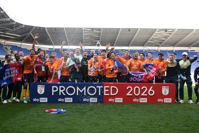180426 - Reading v Cardiff City - Sky Bet League 1 - Cardiff celebrate at full time being promoted to the Championship