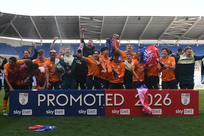 180426 - Reading v Cardiff City - Sky Bet League 1 - Cardiff celebrate at full time being promoted to the Championship
