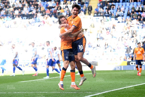 180426 - Reading v Cardiff City - Sky Bet League 1 - Rubin Colwill of Cardiff City celebrates scoring a goal with Ryan Wintle of Cardiff City