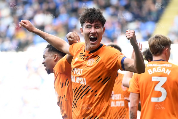 180426 - Reading v Cardiff City - Sky Bet League 1 - Rubin Colwill of Cardiff City celebrates scoring a goal