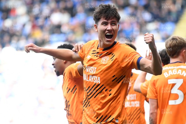 180426 - Reading v Cardiff City - Sky Bet League 1 - Rubin Colwill of Cardiff City celebrates scoring a goal