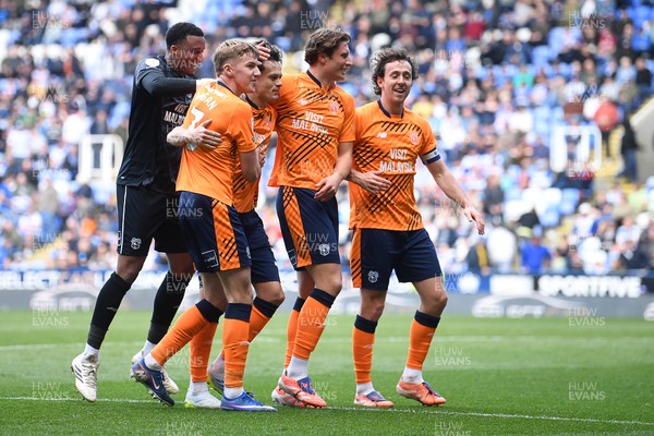 180426 - Reading v Cardiff City - Sky Bet League 1 - Perry NG of Cardiff City celebrates scoring a goal with team mates