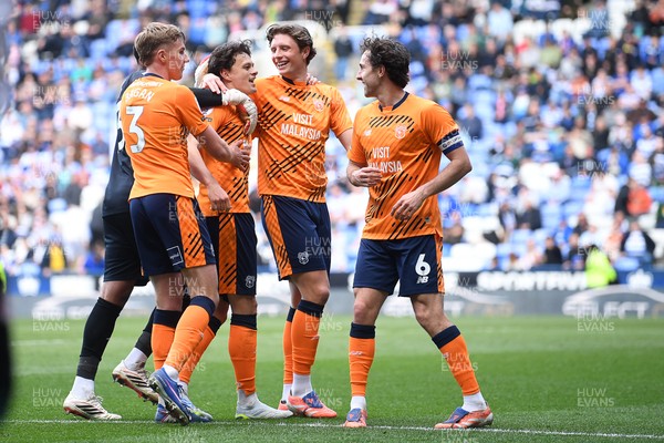 180426 - Reading v Cardiff City - Sky Bet League 1 - Perry NG of Cardiff City celebrates scoring a goal with team mates