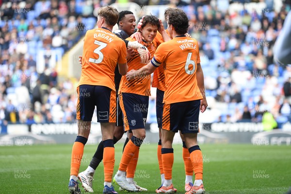 180426 - Reading v Cardiff City - Sky Bet League 1 - Perry NG of Cardiff City celebrates scoring a goal with team mates
