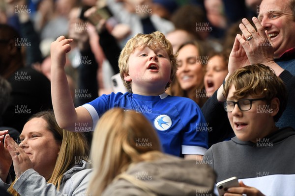 180426 - Reading v Cardiff City - Sky Bet League 1 - Cardiff fans celebrate knowing they are being promoted