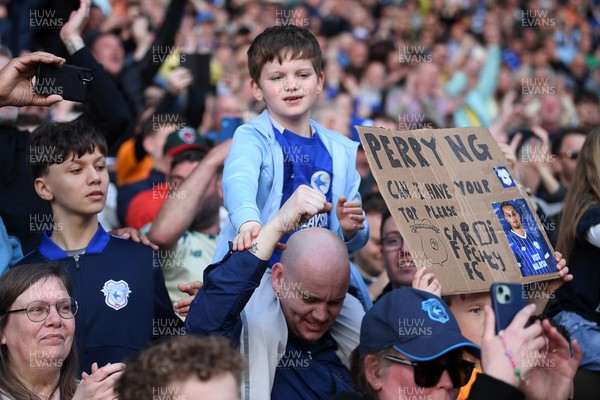 180426 - Reading v Cardiff City - Sky Bet League 1 - Cardiff fans celebrate at full time after securing promotion back to the Championship