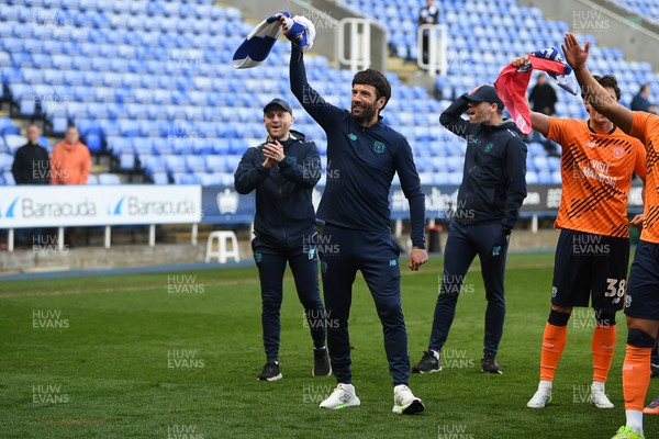 180426 - Reading v Cardiff City - Sky Bet League 1 - Brian Barry-Murphy, Cardiff City Manager celebrates at full time after securing promotion back to the Championship