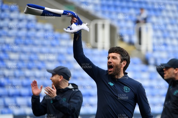 180426 - Reading v Cardiff City - Sky Bet League 1 - Brian Barry-Murphy, Cardiff City Manager celebrates at full time after securing promotion back to the Championship
