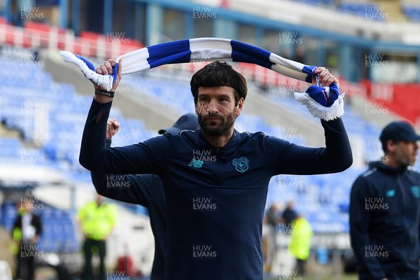 180426 - Reading v Cardiff City - Sky Bet League 1 - Brian Barry-Murphy, Cardiff City Manager celebrates at full time after securing promotion back to the Championship