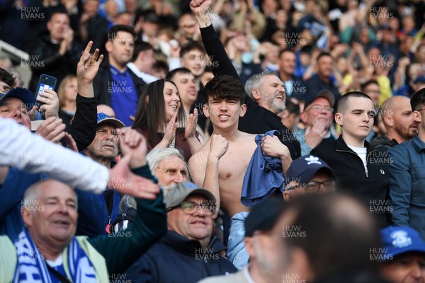 180426 - Reading v Cardiff City - Sky Bet League 1 - Cardiff fans celebrate at full time after securing promotion back to the Championship