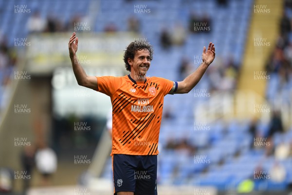 180426 - Reading v Cardiff City - Sky Bet League 1 - Ryan Wintle of Cardiff City celebrates at full time after securing promotion back to the Championship