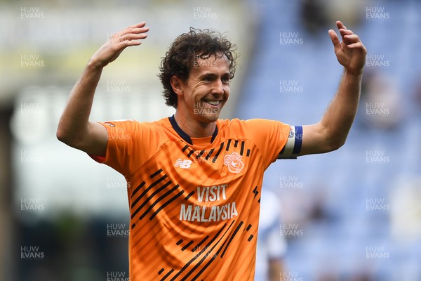 180426 - Reading v Cardiff City - Sky Bet League 1 - Ryan Wintle of Cardiff City celebrates at full time after securing promotion back to the Championship