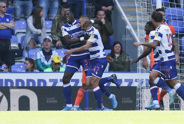 180819 - Reading v Cardiff City, Sky Bet Championship - George Puscas of Reading celebrates with Lucas Joao of Reading after scoring goal