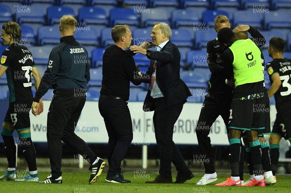 220720 - Reading v Swansea City - EFL SkyBet Championship - Swansea manager Steve Cooper and Trevor Birch celebrate at the end of the game
