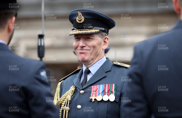 160921 - Picture shows Air Officer Wales Air Commodore Adrian Williams on the day the Red Arrows flew over Cardiff City Hall to open a new exhibition of Wales's effort in the Battle of Britain