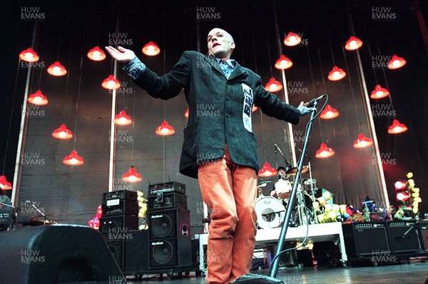 230795 - REM Monster Tour at National Stadium, Cardiff Arms Park - Lead singer Michael Stipe 