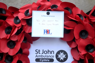 111125 - Remembrance Day - Tributes and wreaths left at the Newport Cenotaph after the a Remembrance memorial service on Sunday