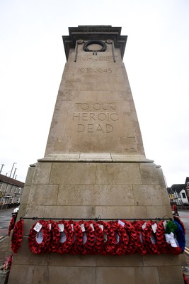 111125 - Remembrance Day - Tributes and wreaths left at the Newport Cenotaph after the a Remembrance memorial service on Sunday