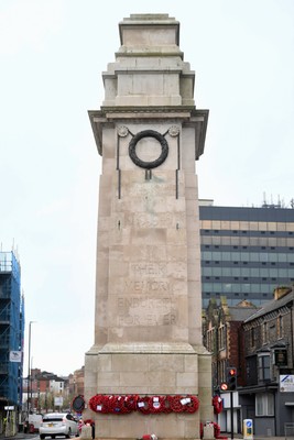 111125 - Remembrance Day - Picture shows the Newport Cenotaph covered in wreaths for Remembrance Day