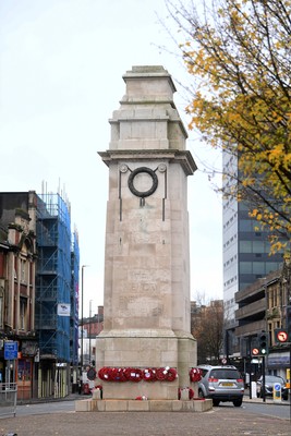 111125 - Remembrance Day - Picture shows the Newport Cenotaph covered in wreaths for Remembrance Day