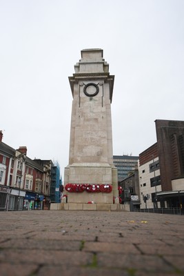 111125 - Remembrance Day - Picture shows the Newport Cenotaph covered in wreaths for Remembrance Day