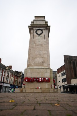 111125 - Remembrance Day - Picture shows the Newport Cenotaph covered in wreaths for Remembrance Day