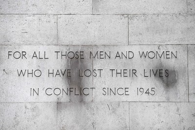 111125 - Remembrance Day - Picture shows the Newport Cenotaph covered in wreaths for Remembrance Day