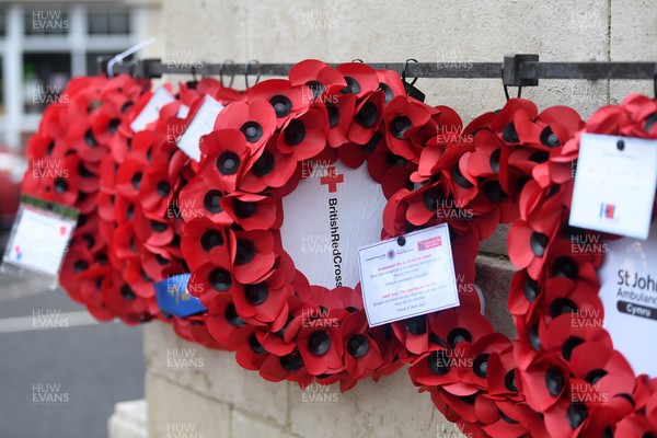 111125 - Remembrance Day - Tributes and wreaths left at the Newport Cenotaph after the a Remembrance memorial service on Sunday