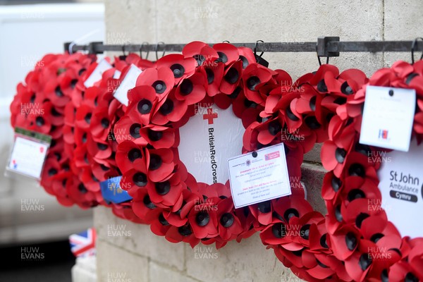 111125 - Remembrance Day - Tributes and wreaths left at the Newport Cenotaph after the a Remembrance memorial service on Sunday