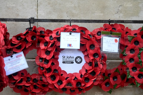 111125 - Remembrance Day - Tributes and wreaths left at the Newport Cenotaph after the a Remembrance memorial service on Sunday