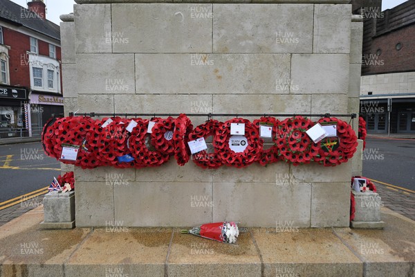 111125 - Remembrance Day - Tributes and wreaths left at the Newport Cenotaph after the a Remembrance memorial service on Sunday