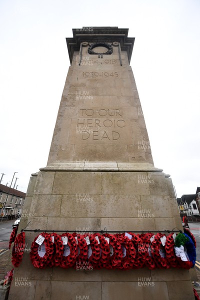 111125 - Remembrance Day - Tributes and wreaths left at the Newport Cenotaph after the a Remembrance memorial service on Sunday