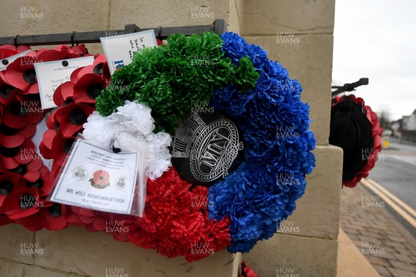 111125 - Remembrance Day - Tributes and wreaths left at the Newport Cenotaph after the a Remembrance memorial service on Sunday